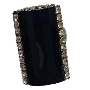 Elegant Black Rectangular Rhinestone Fashion Ring Adjustable Stretch Band